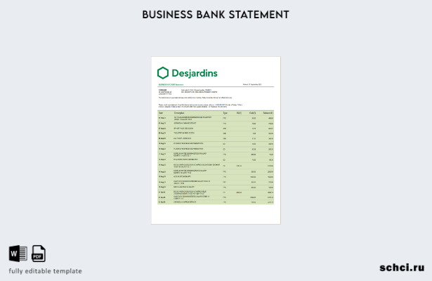 цифровая загрузка выписки по корпоративному текущему счету Desjardins Bank Шабло